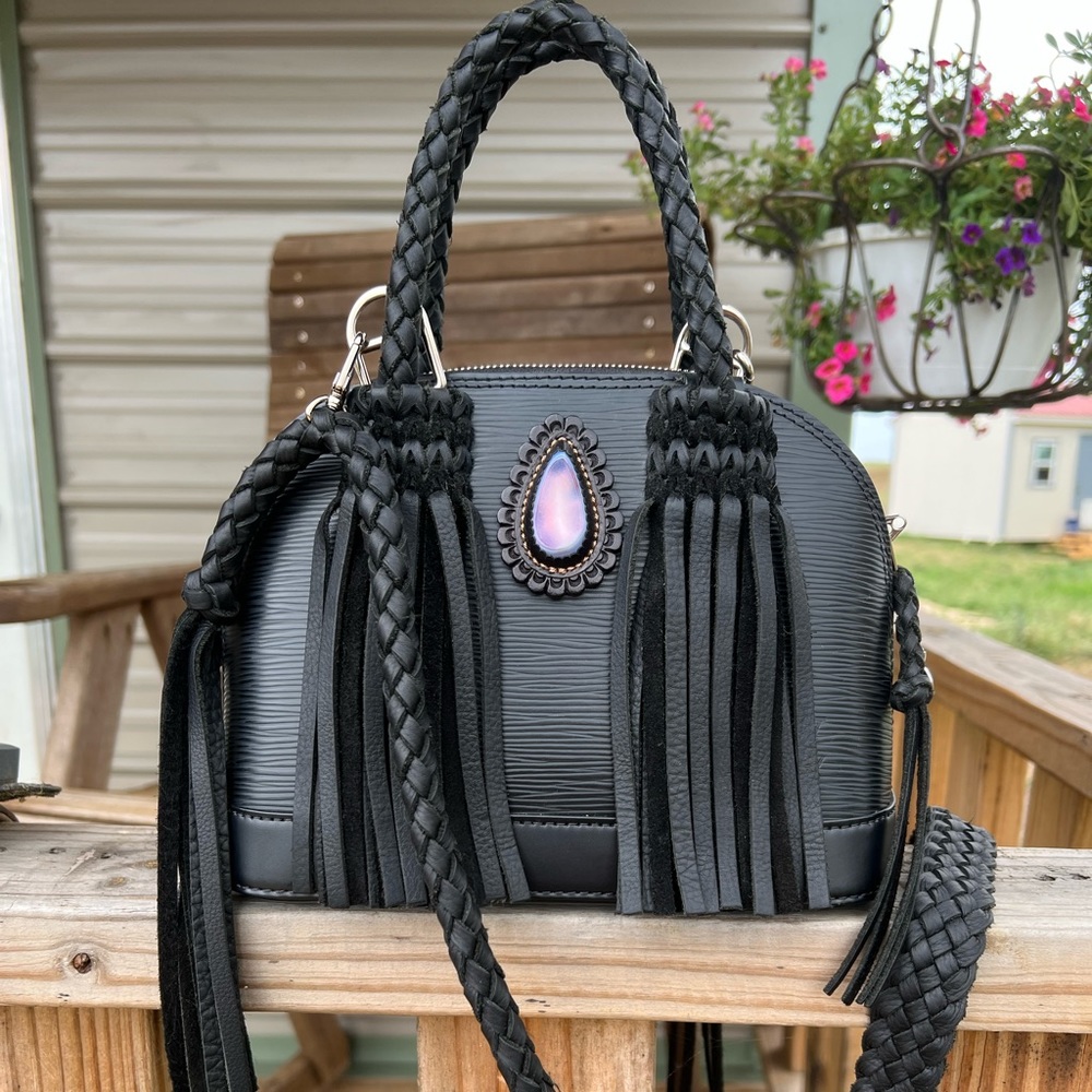 Leather And Vodka Louis Vuitton Alma BB revamped fringe black noir Epi leather